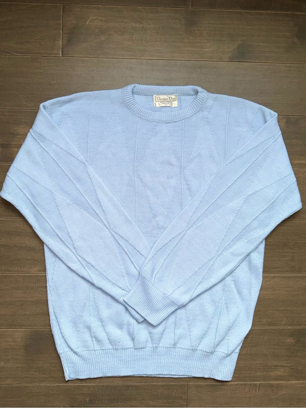 Vintage Christian Dior Light Blue Knit Sweater Size L
